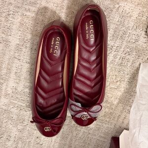 Gucci marmont gg cap toe red leather ballet flats 36.5 brand NEW in box